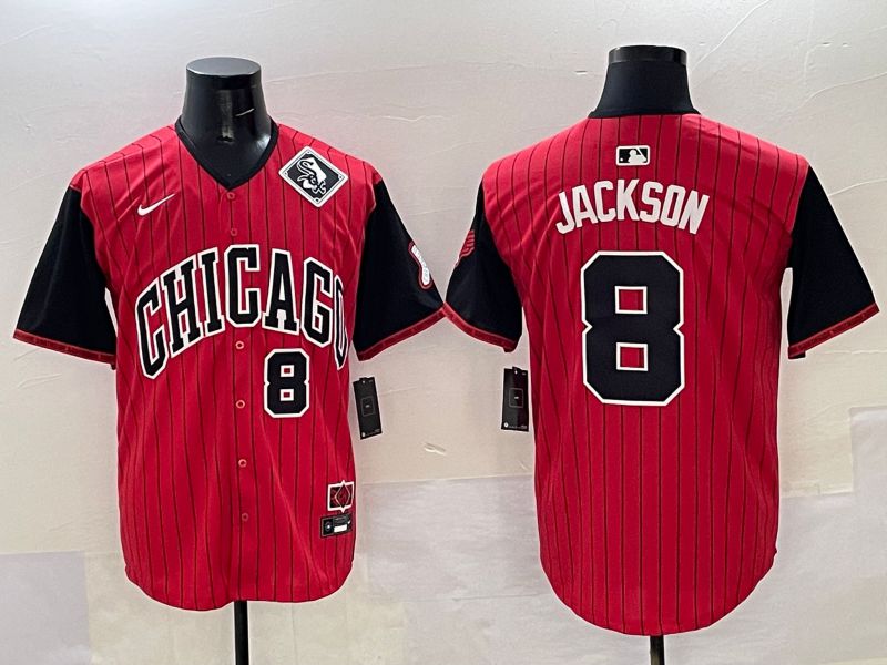 Men Chicago White Sox #8 Jackson Red Stripe Joint Name Nike 2025 MLB Jersey style 35